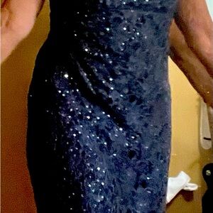 Elegant Steel Blue Full legnth evening gown with side slit